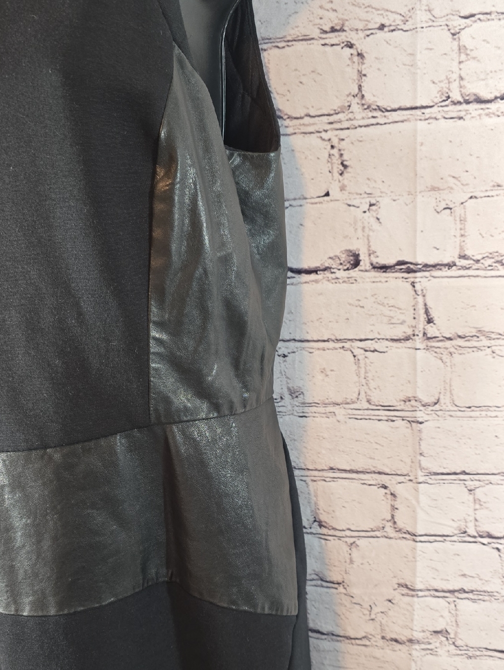 DKNY Black Midi Dress with Real Leather Panels Size 8 - Picture 8 of 12